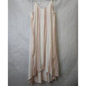 Lovestitch Maxi Dress Large Flowy Feminine Striped Ivory Pink Gold Hi-Low NEW